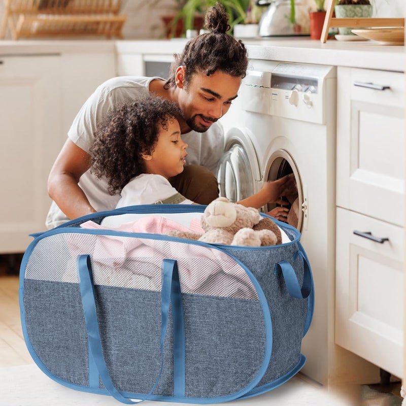 BATTOO 100L Collapsible Laundry Baskets, Tear Proof Pop Up Laundry Hamper with Dual Handles, Large Foldable Laundry Basket, Easy to Carry Laundry Hamper for Home, Laundry Room, Bedroom, Dorm, Travel Blue - Image 2